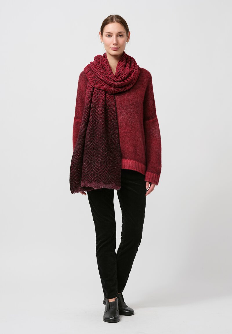 Avant Toi Hand-Painted Diamante Jacquard Scarf in Nero Wine Red	