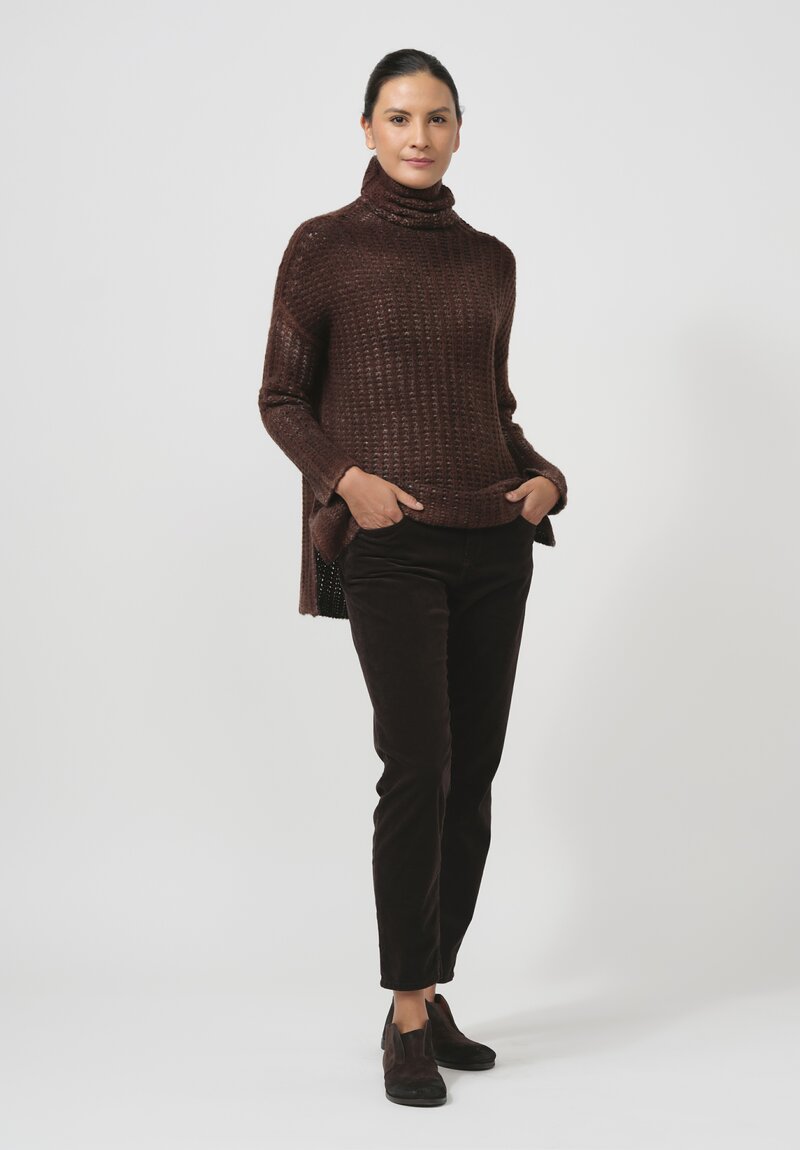 Avant Toi Hand-Painted Cashmere & Silk Pannocchia Turtleneck in Nero Brownie Brown	