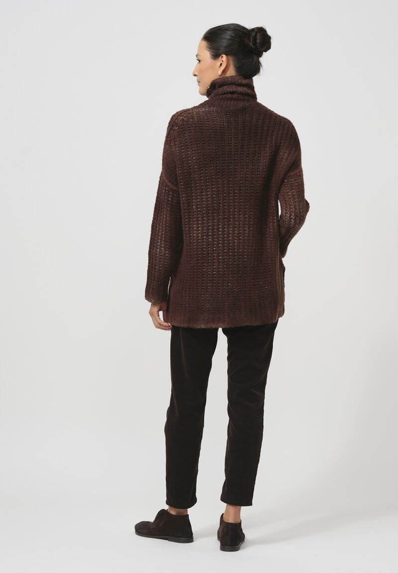 Avant Toi Hand-Painted Cashmere & Silk Pannocchia Turtleneck in Nero Brownie Brown	