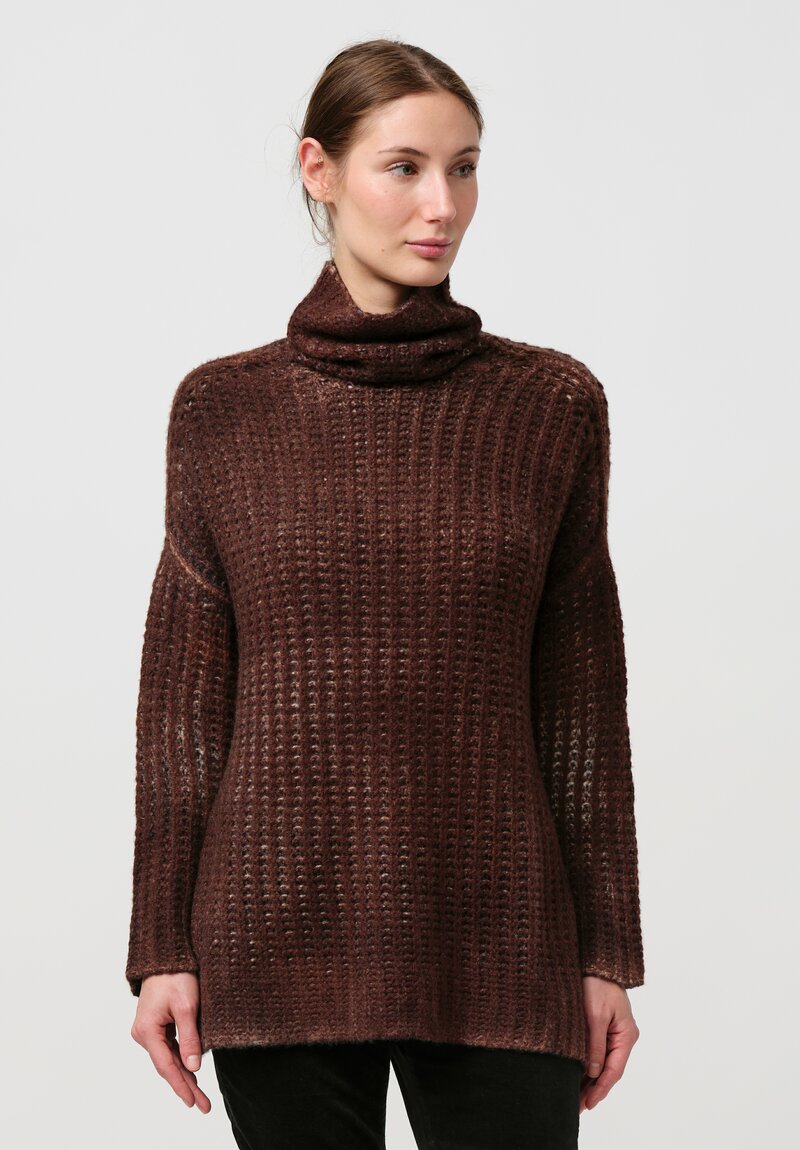 Avant Toi Hand-Painted Cashmere & Silk Pannocchia Turtleneck in Nero Brownie Brown	