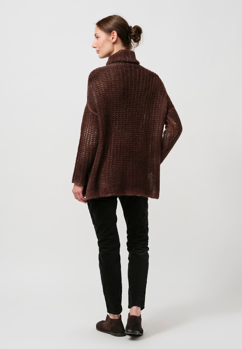 Avant Toi Hand-Painted Cashmere & Silk Pannocchia Turtleneck in Nero Brownie Brown	