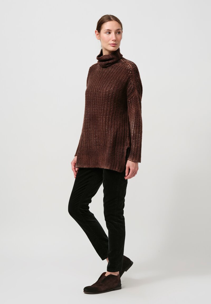 Avant Toi Hand-Painted Cashmere & Silk Pannocchia Turtleneck in Nero Brownie Brown	