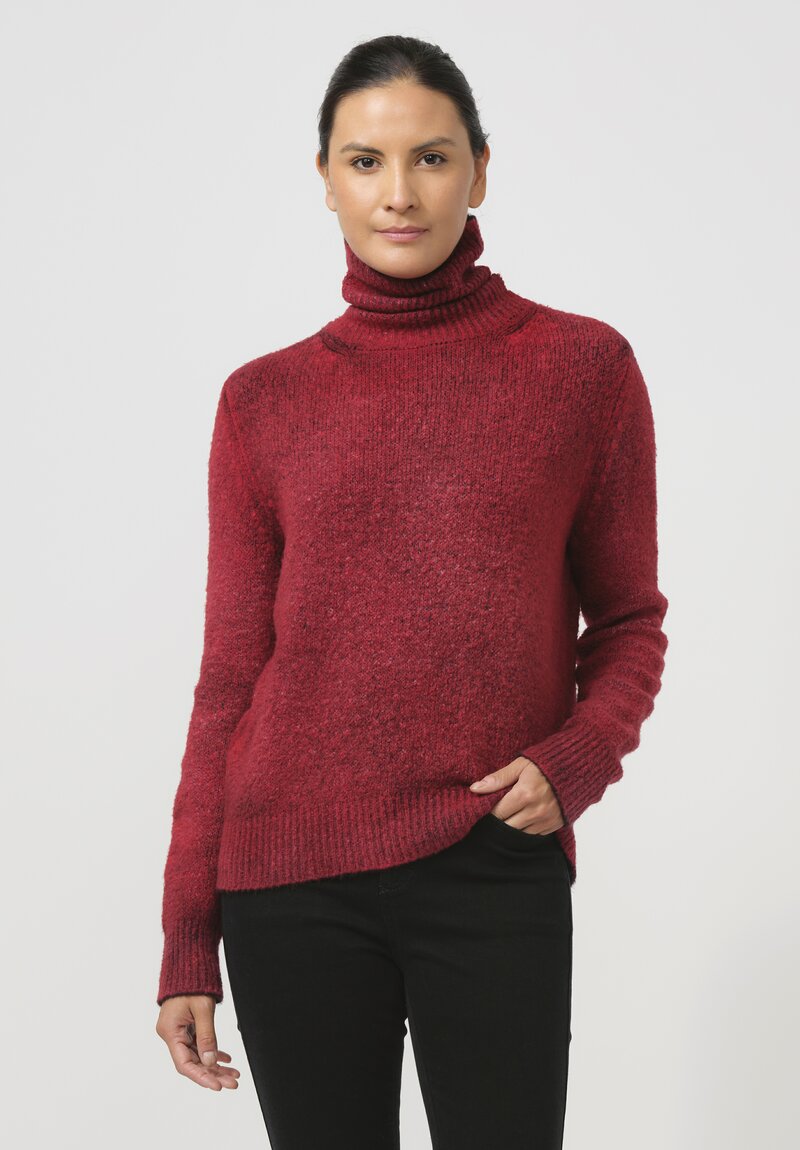 Avant Toi Hand-Painted Cotton Garzato Turtleneck in Nero Goji Red	