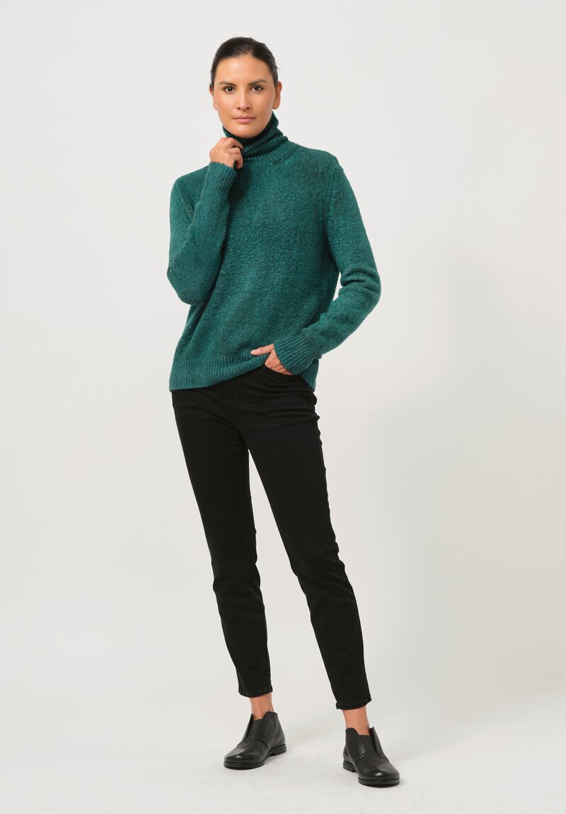 Avant Toi Hand-Painted Cotton Garzato Turtleneck in Nero Bosco Green	