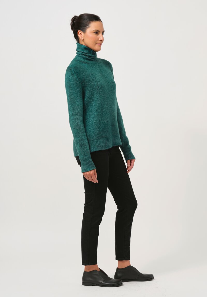 Avant Toi Hand-Painted Cotton Garzato Turtleneck in Nero Bosco Green	