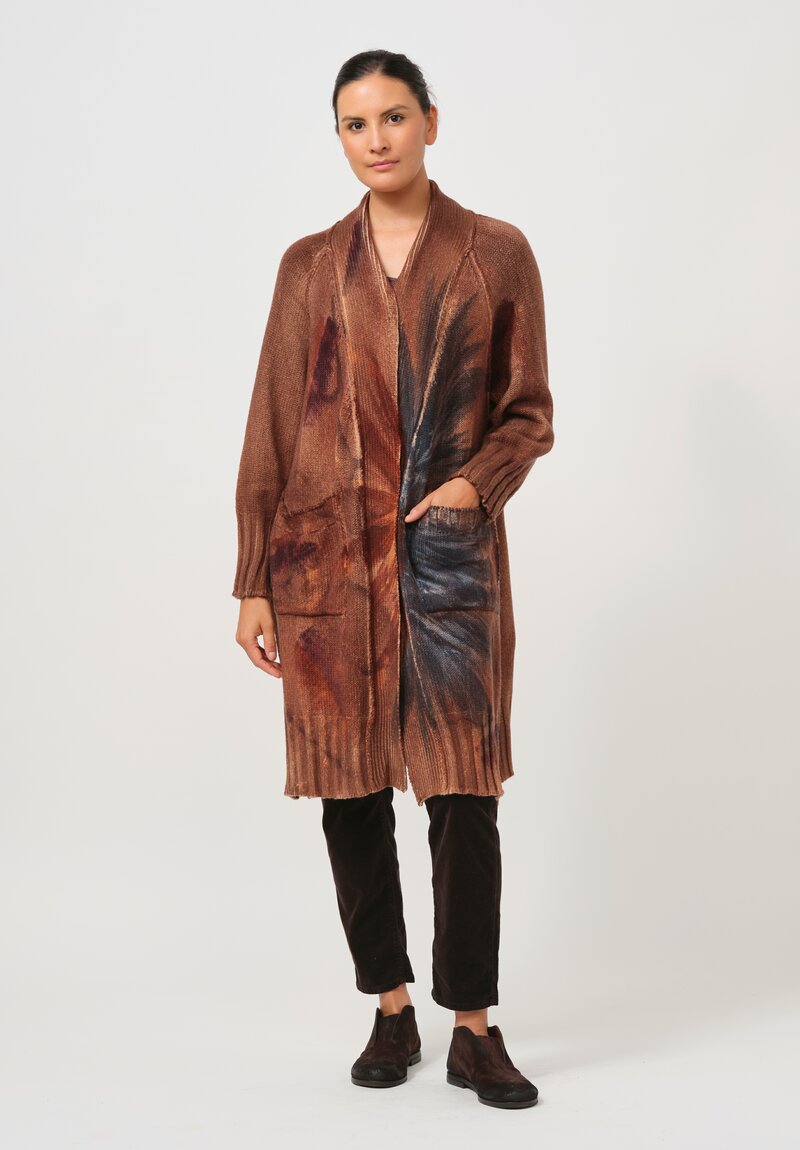 Avant Toi Hand-Painted Eco Cashmere Cardigan in Brownie Brown	