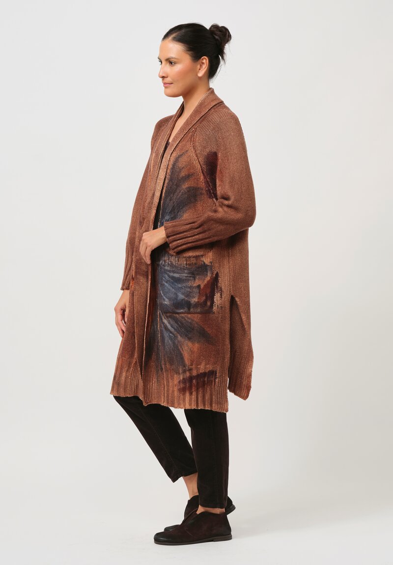 Avant Toi Hand-Painted Eco Cashmere Cardigan in Brownie Brown	