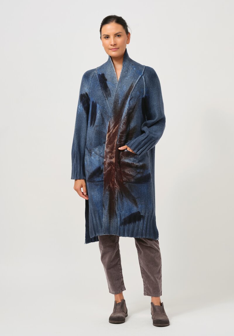 Avant Toi Hand-Painted Eco Cashmere Cardigan in Fiume Blue	