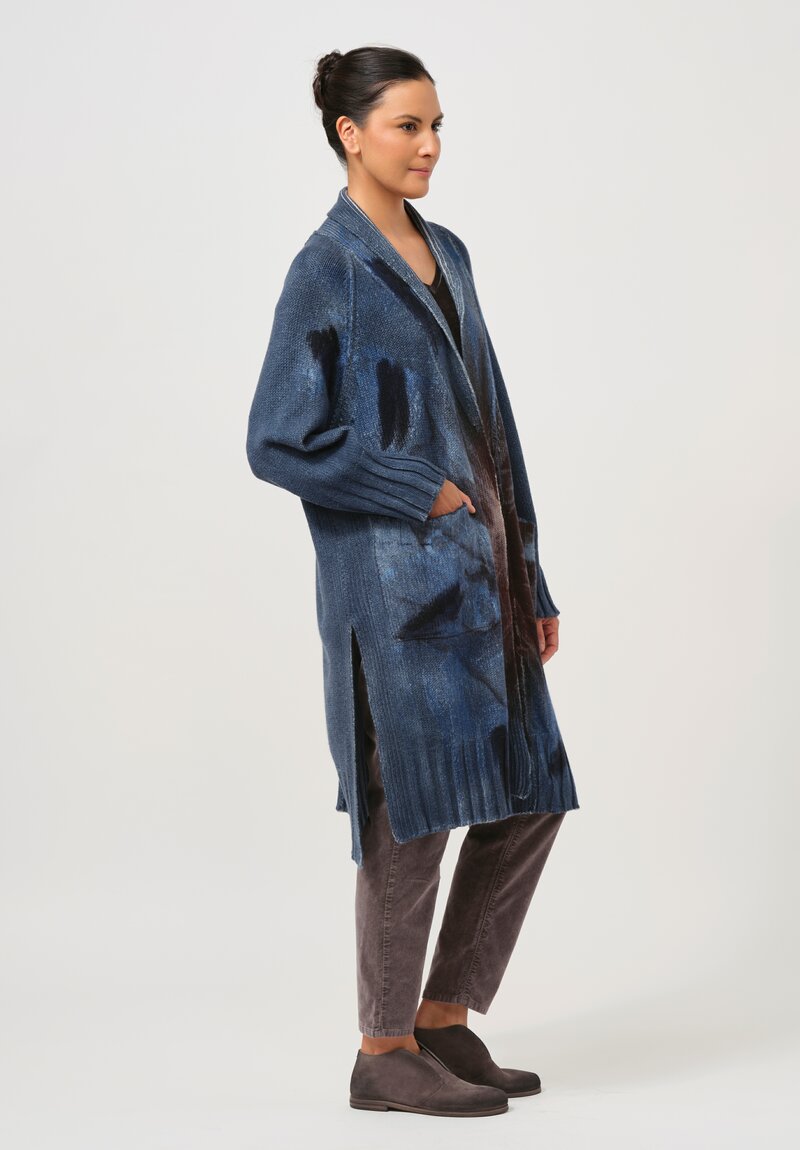 Avant Toi Hand-Painted Eco Cashmere Cardigan in Fiume Blue	