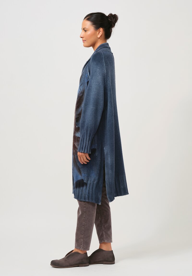 Avant Toi Hand-Painted Eco Cashmere Cardigan in Fiume Blue	