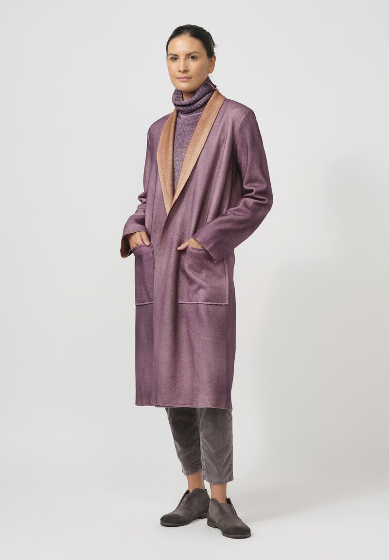 Avant Toi Felted Cashmere Cardigan Coat in Brownie & Mosto Purple	