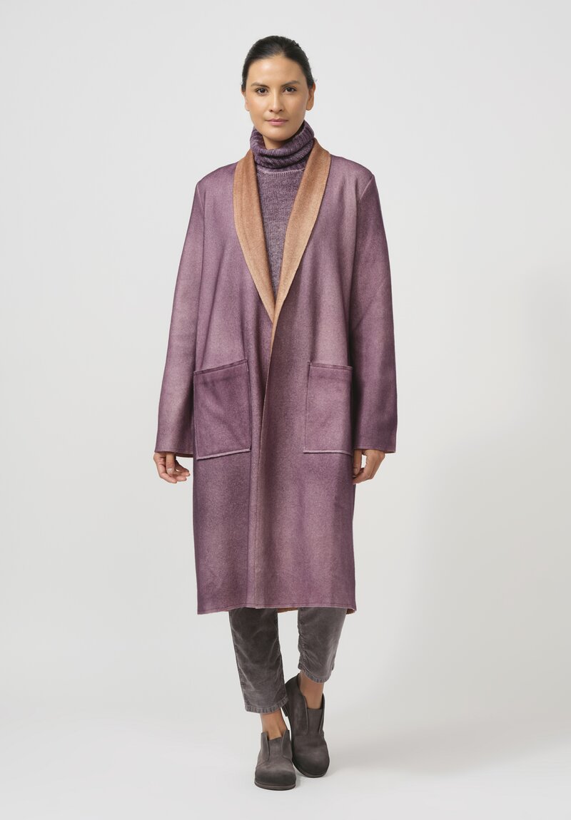 Avant Toi Felted Cashmere Cardigan Coat in Brownie & Mosto Purple	