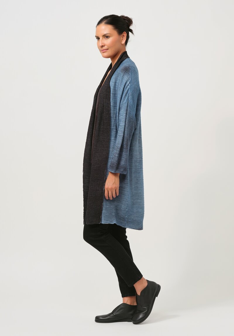 Avant Toi Cashmere & Silk Bellino Cardigan in Nero Water Blue	