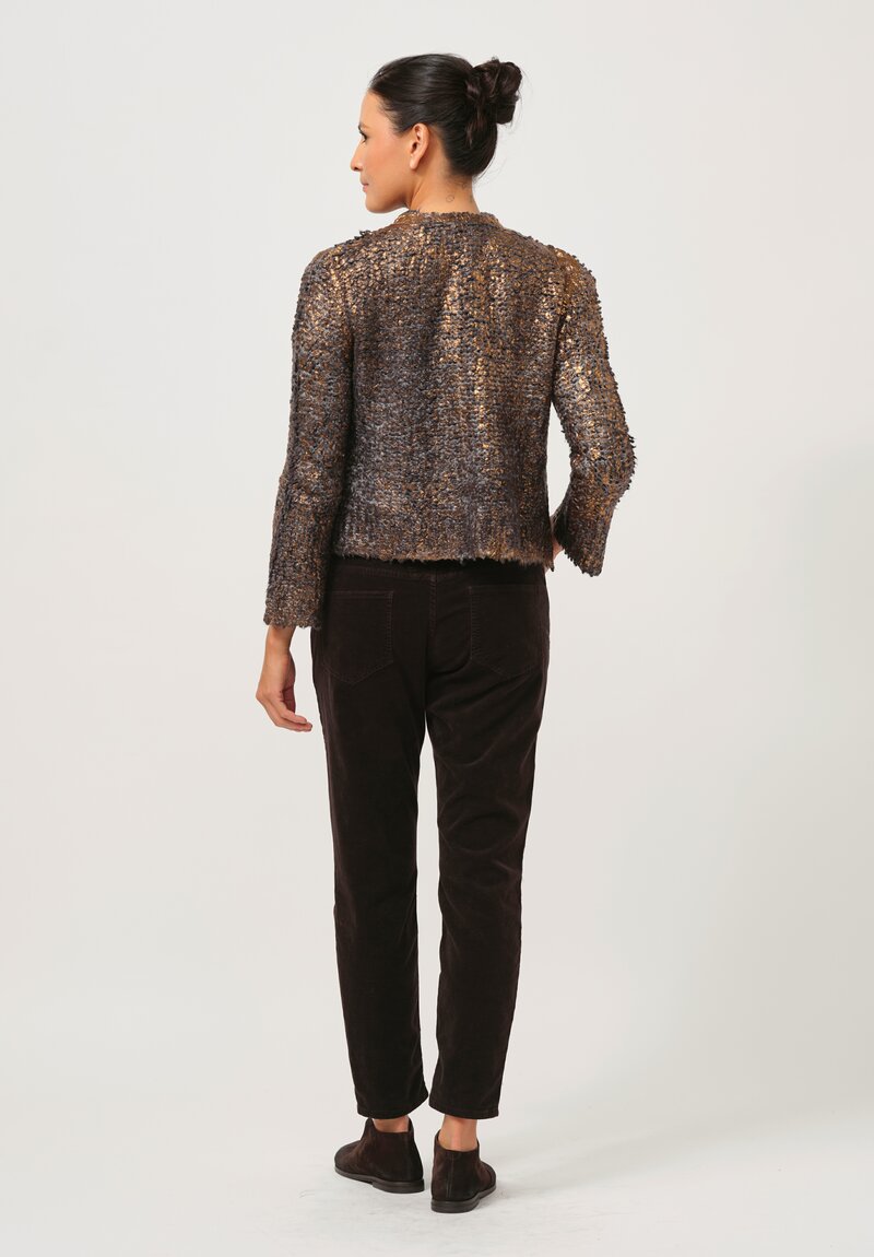 Avant Toi Hand-Painted Cashmere & Silk Pelliccia Jacket in Nero Bronzo Gold	