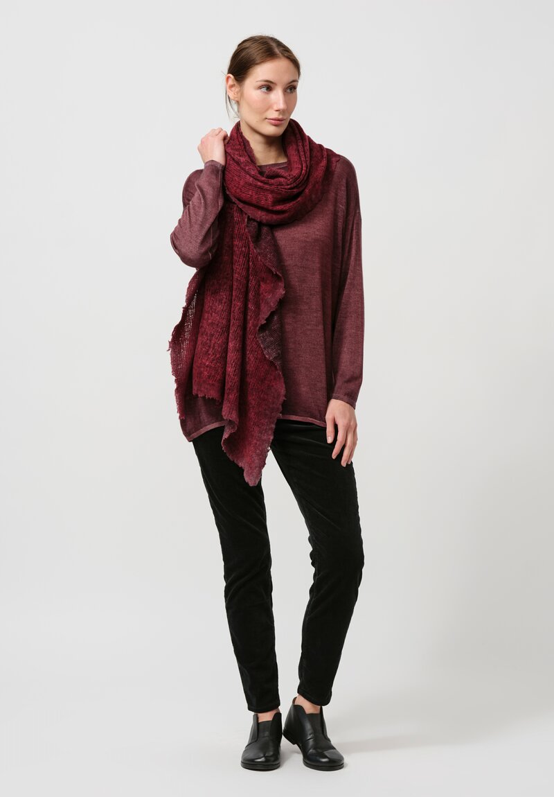 Avant Toi Distressed Cashmere Stramato Scarf in Nero Wine Red	