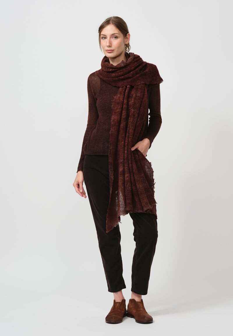 Avant Toi Distressed Cashmere Stramato Scarf in Nero Cuoio Brown	