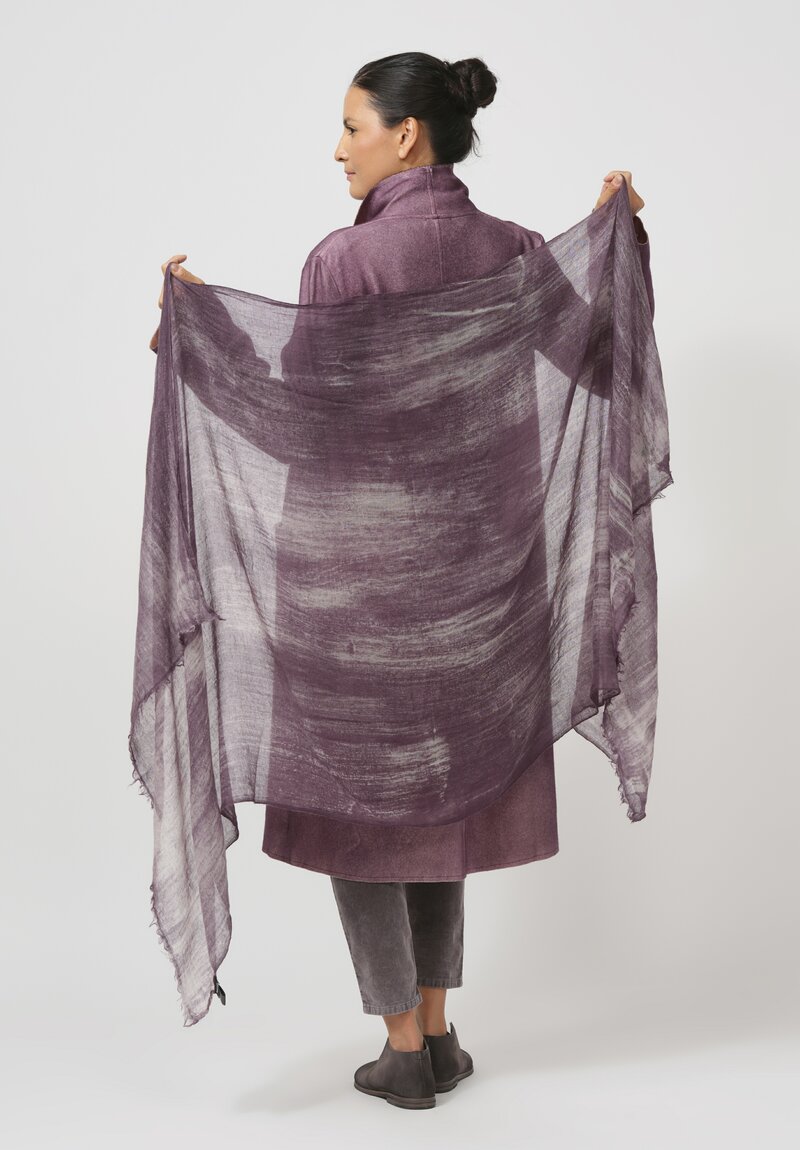 Avant Toi Hand-Painted Cashmere Sfumata Graffiato Scarf in Mosto Purple	