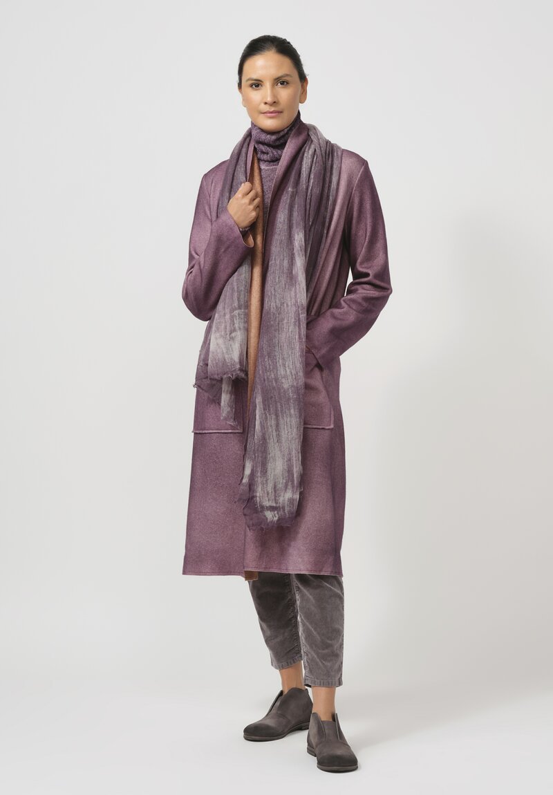 Avant Toi Hand-Painted Cashmere Sfumata Graffiato Scarf in Mosto Purple	