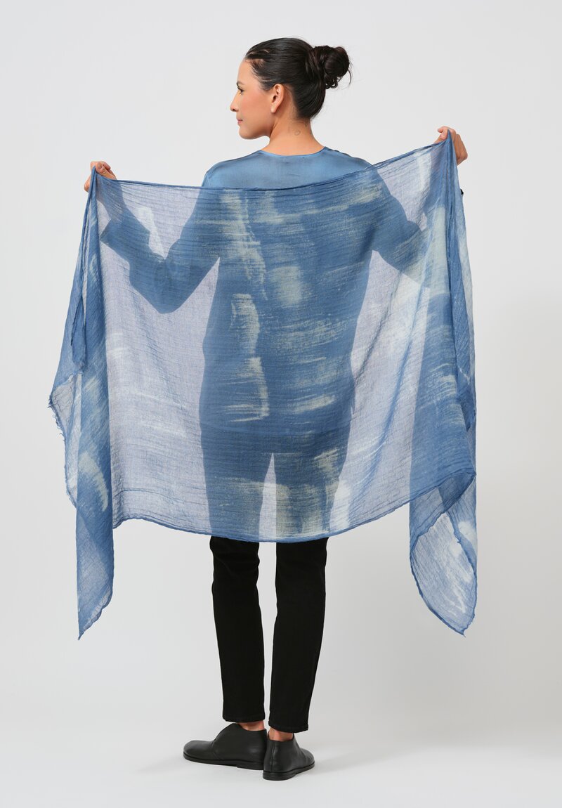 Avant Toi Hand-Painted Cashmere Sfumata Graffiato Scarf in Fiume Blue	