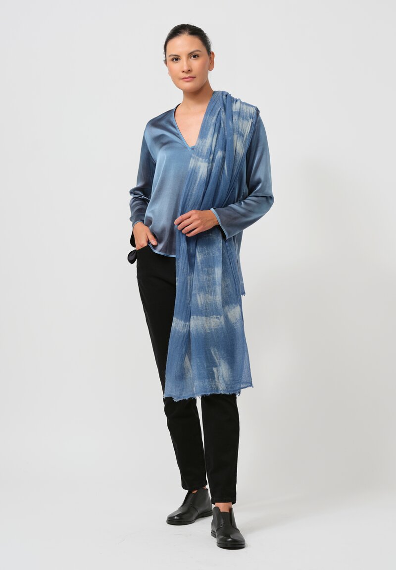 Avant Toi Hand-Painted Cashmere Sfumata Graffiato Scarf in Fiume Blue	