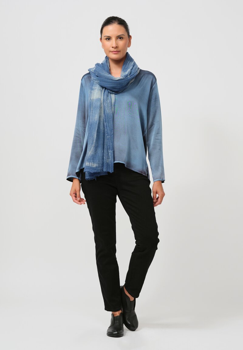 Avant Toi Hand-Painted Cashmere Sfumata Graffiato Scarf in Fiume Blue	