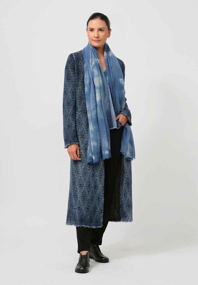 Avant Toi Hand-Painted Cashmere Sfumata Graffiato Scarf in Fiume Blue	