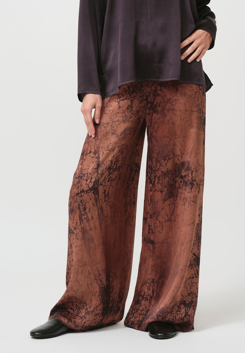 Avant Toi Hand-Painted Silk Marmorizzato Pant in Brownie Brown	