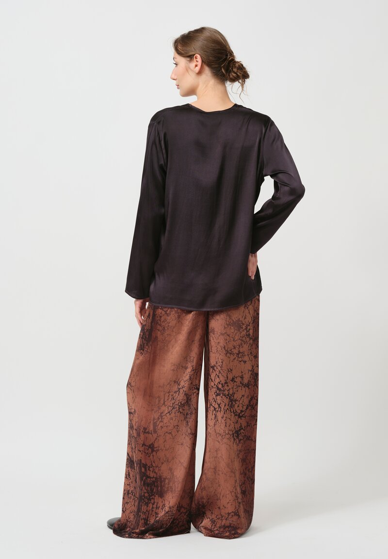 Avant Toi Hand-Painted Silk Marmorizzato Pant in Brownie Brown	