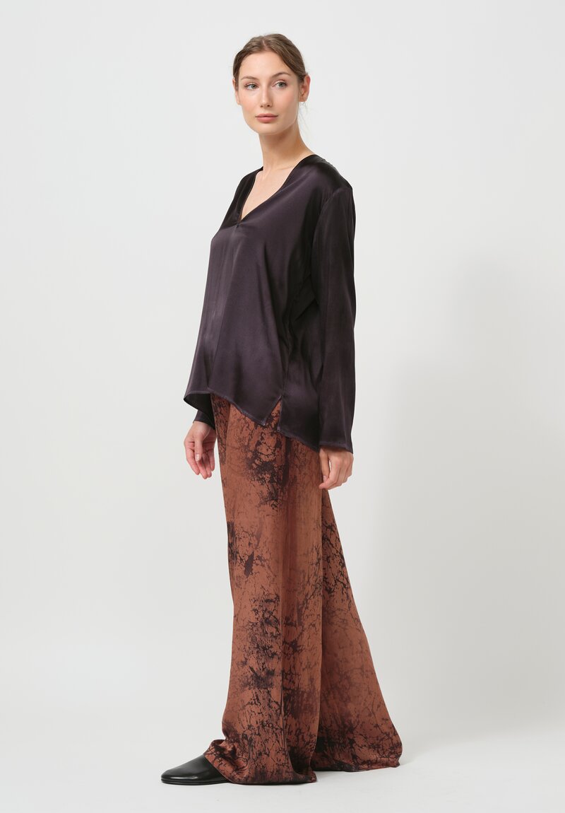 Avant Toi Hand-Painted Silk Marmorizzato Pant in Brownie Brown	