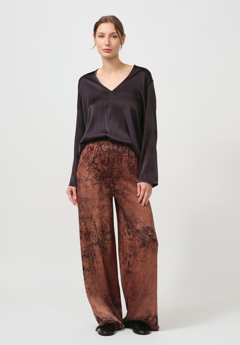 Avant Toi Hand-Painted Silk Marmorizzato Pant in Brownie Brown	