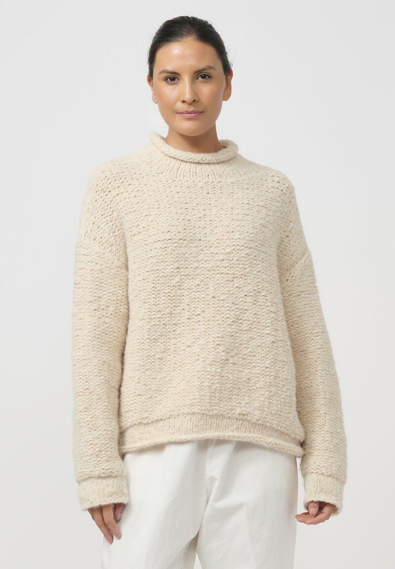 Lauren Manoogian Hand-Knit Baby Alpaca Rollneck Sweater in Alabaster White	