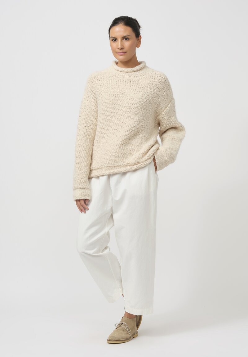 Lauren Manoogian Hand-Knit Baby Alpaca Rollneck Sweater in Alabaster White	