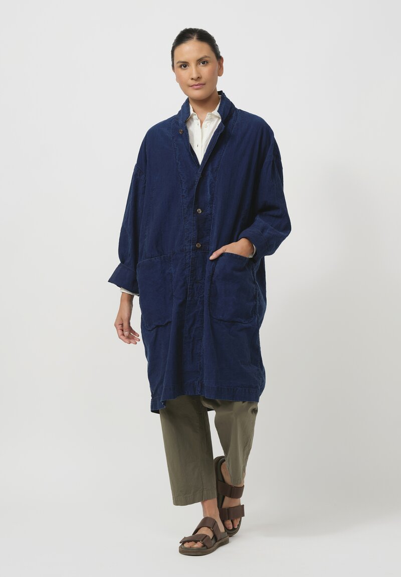 Cottle Silk & Hemp Leaf Vein Reversible Coat in Indigo Blue	