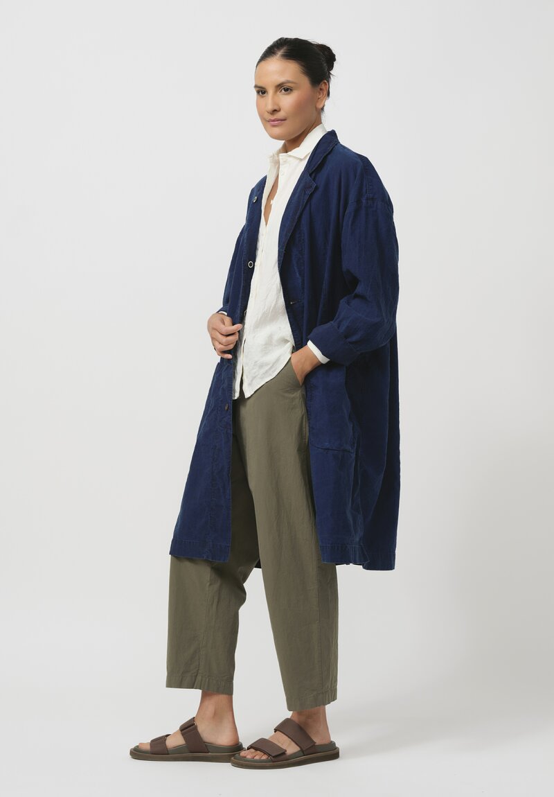 Cottle Silk & Hemp Leaf Vein Reversible Coat in Indigo Blue	