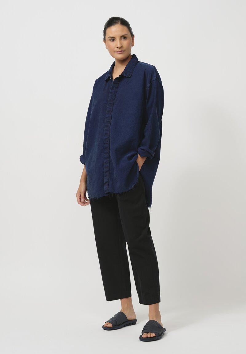 Cottle Silk & Hemp Leaf Vein Tailor Made Shirt in Indigo Blue	