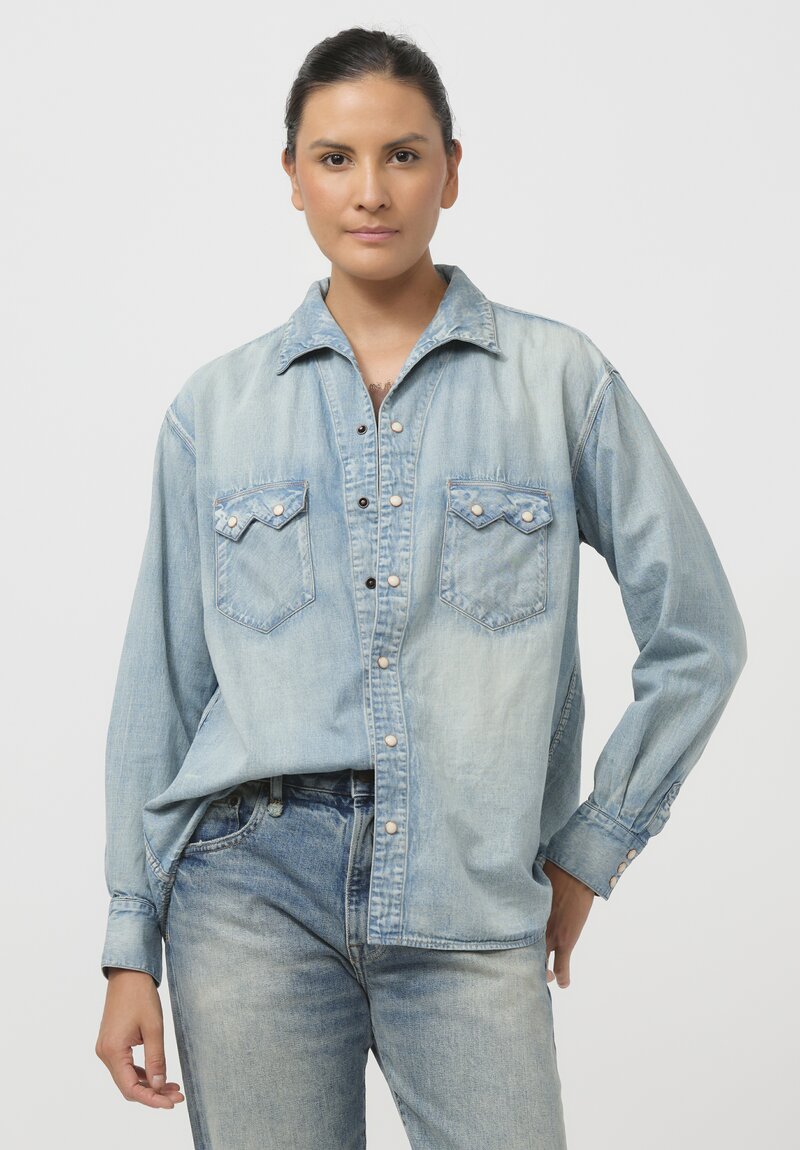 Cottle Cotton & Linen C.T.L. Denim Shirt in Light Indigo	