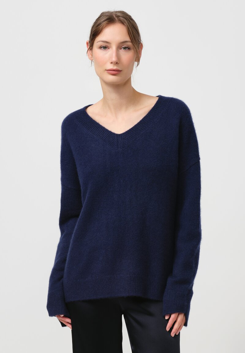 Iris Von Arnim Cashmere & Silk Swan Sweater in Ink Blue	