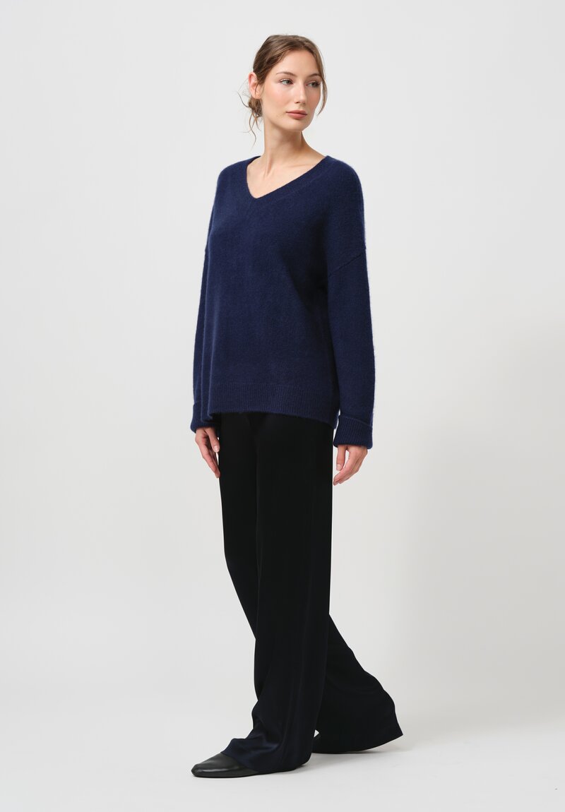 Iris Von Arnim Cashmere & Silk Swan Sweater in Ink Blue	