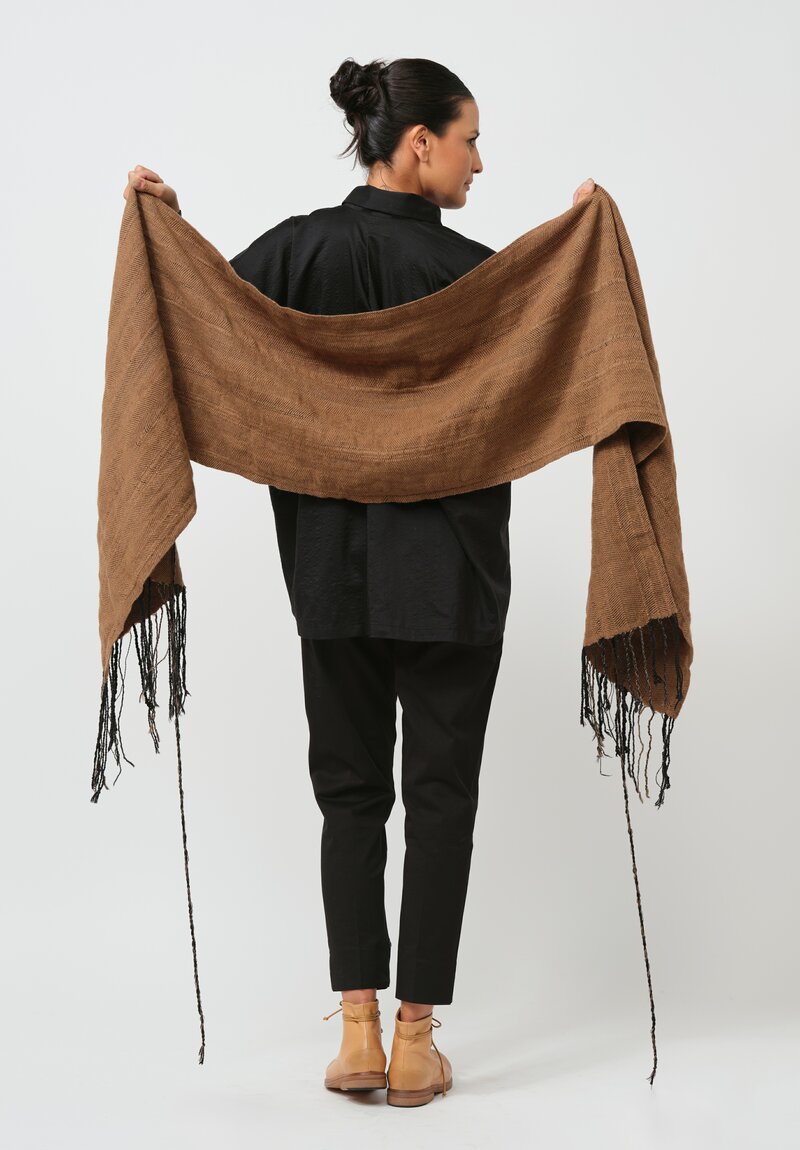 Jan-Jan Van Essche Handwoven Mixed Yarn Scarf in Camel Brown	