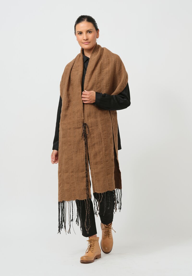 Jan-Jan Van Essche Handwoven Mixed Yarn Scarf in Camel Brown	