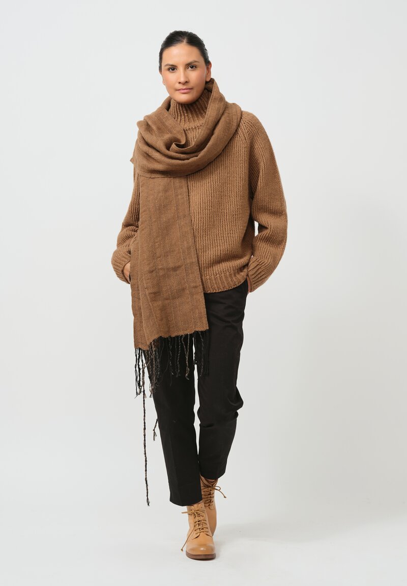 Jan-Jan Van Essche Handwoven Mixed Yarn Scarf in Camel Brown	