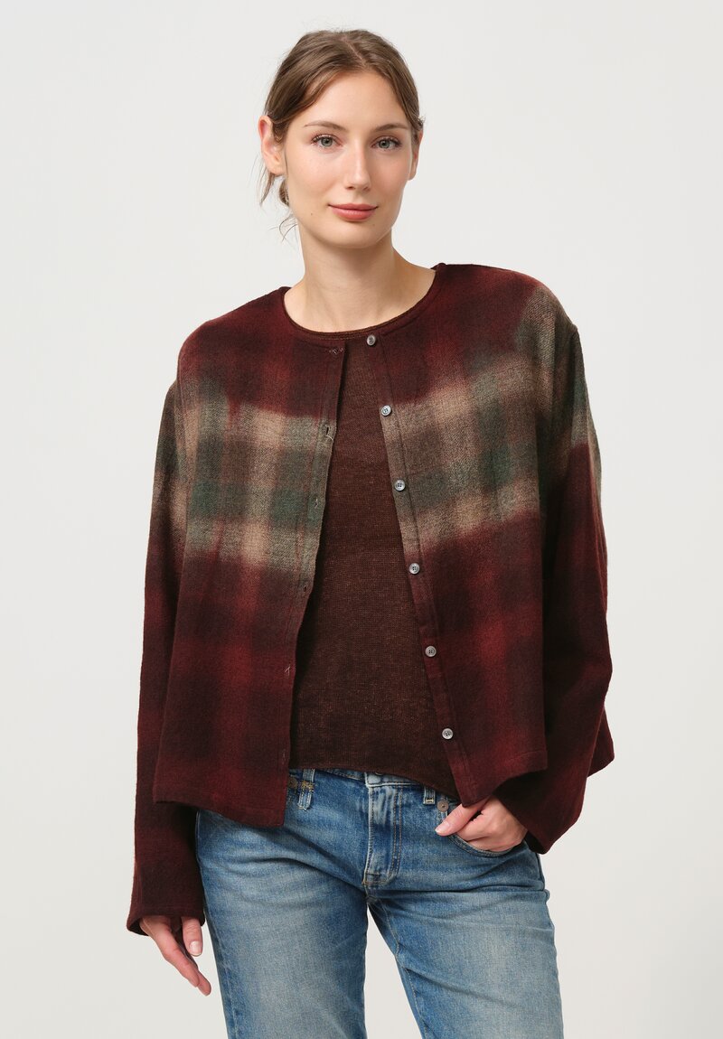 Suzusan Soft Flannel Shibori-Dyed Top in Bordeaux & Brown Fog	