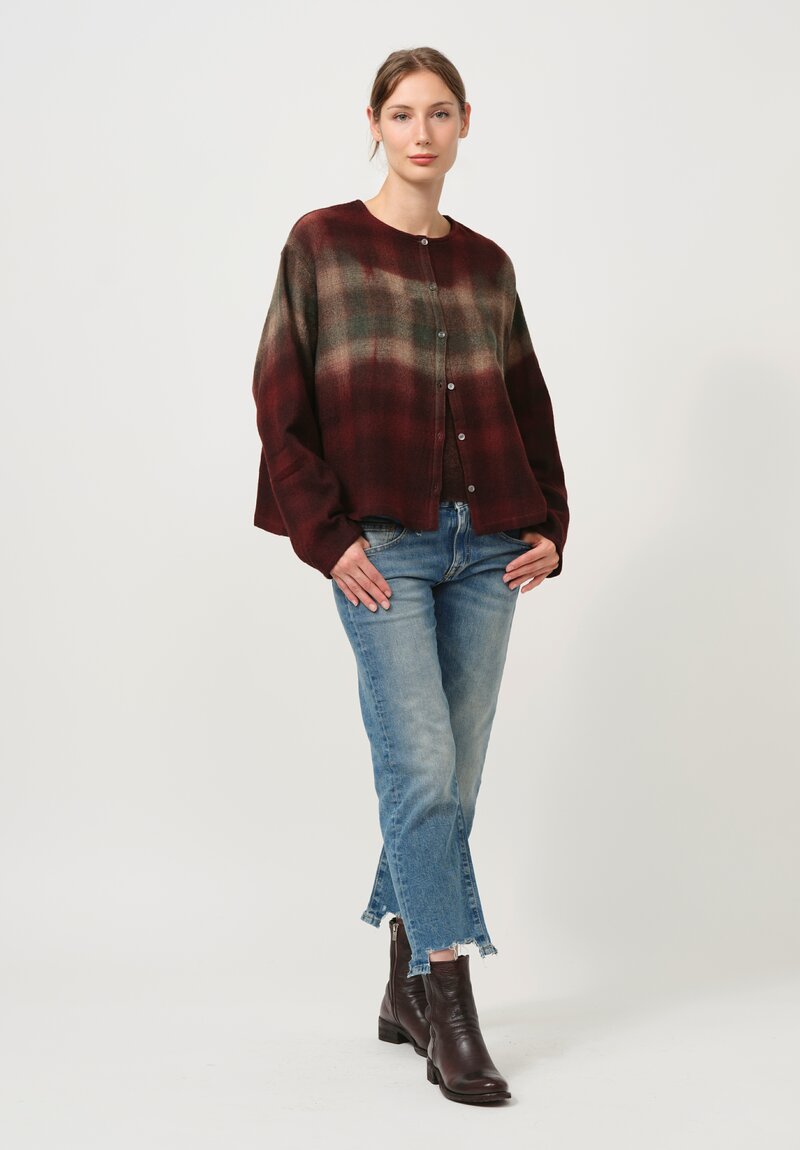 Suzusan Soft Flannel Shibori-Dyed Top in Bordeaux & Brown Fog	