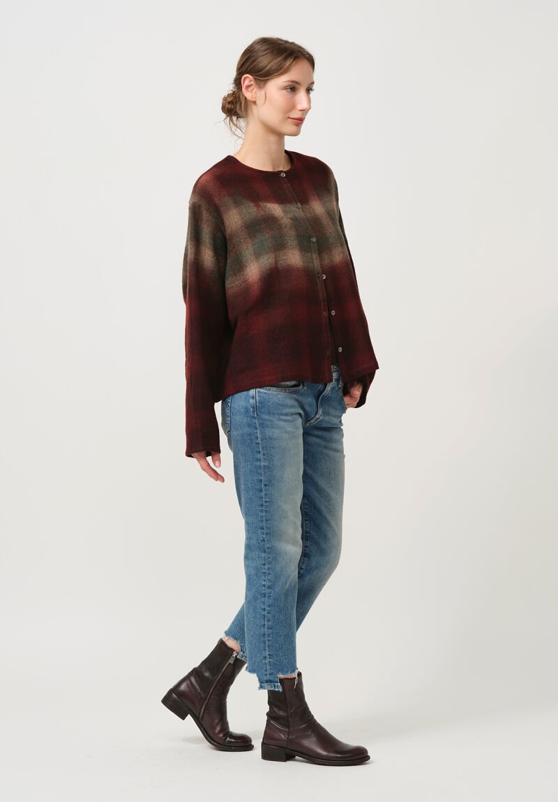 Suzusan Soft Flannel Shibori-Dyed Top in Bordeaux & Brown Fog	