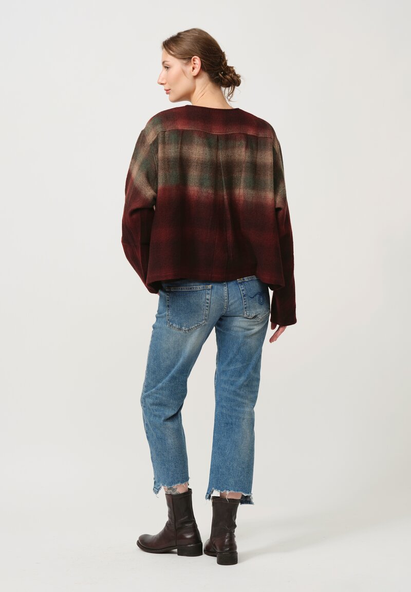 Suzusan Soft Flannel Shibori-Dyed Top in Bordeaux & Brown Fog	