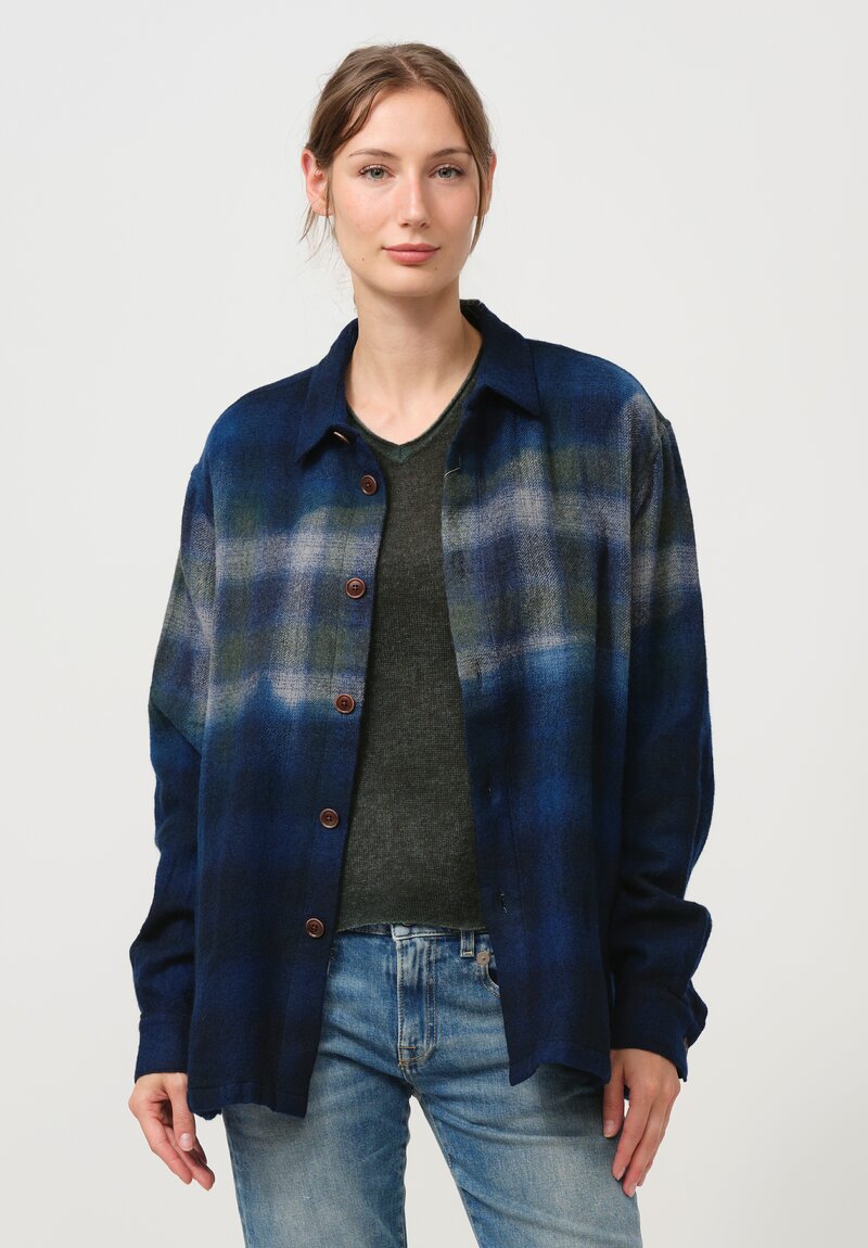 Suzusan Soft Flannel Shibori-Dyed Shirt in Dark Blue Fog	