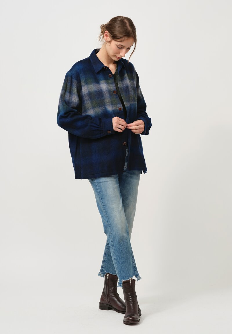 Suzusan Soft Flannel Shibori-Dyed Shirt in Dark Blue Fog	