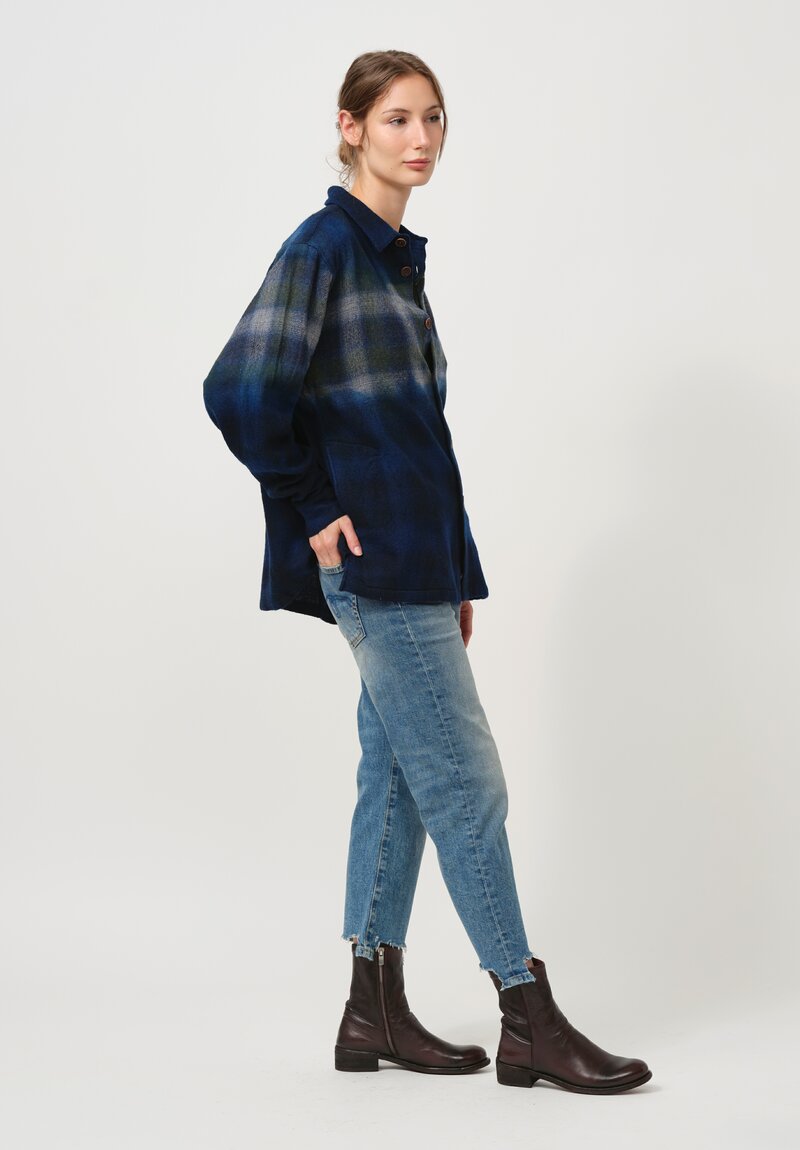 Suzusan Soft Flannel Shibori-Dyed Shirt in Dark Blue Fog	