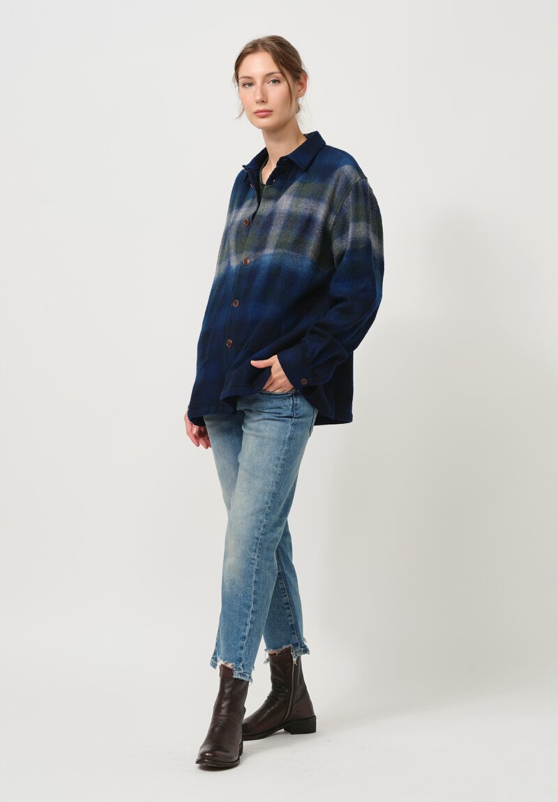 Suzusan Soft Flannel Shibori-Dyed Shirt in Dark Blue Fog	