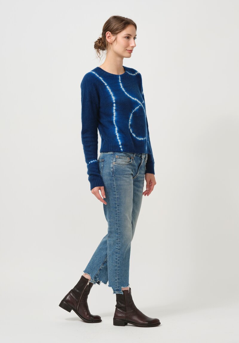 Suzusan Cashmere Mokume Shibori Sweater in Dark Blue & Grey Line	